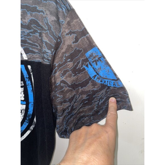 American Fighter Men XL Blue black white Training T Shirt UFC MMA Gym Workout - Picture 5 of 9